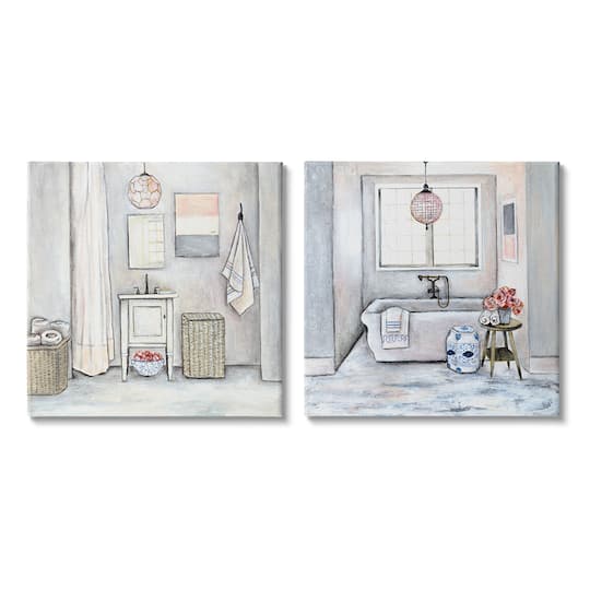 Stupell Industries Bathroom Interior Soft Home Cottage Design Canvas Wall Art